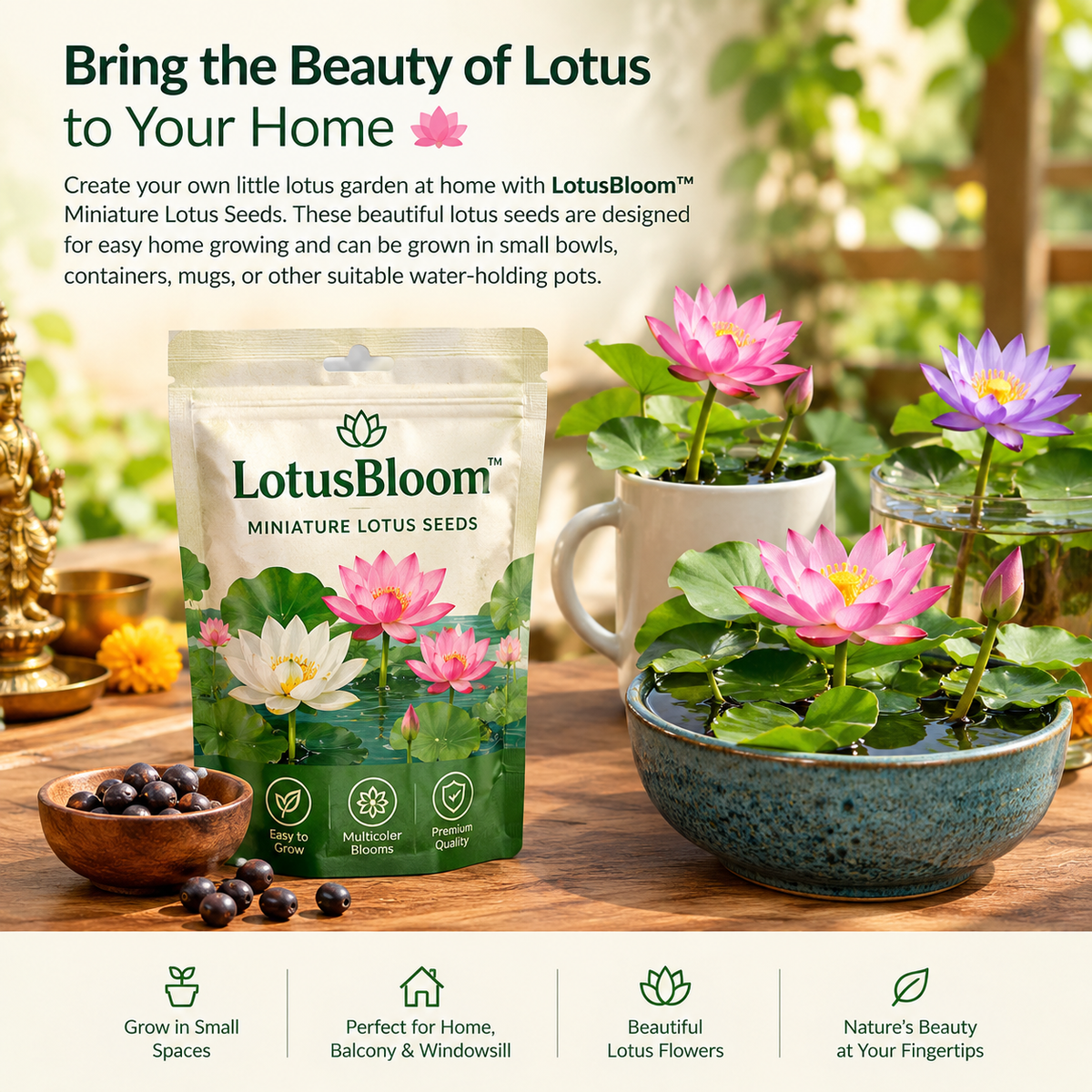 LotusBloom™ - Miniature Lotus Seeds - Buy 1 Get 1 Packet FREE